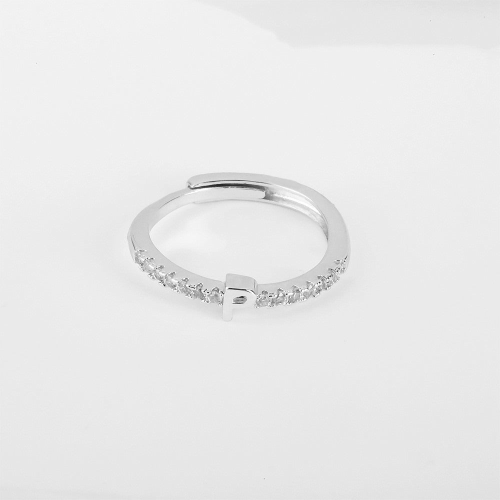 26 Letters Optional Diamond-Encrusted Ring - Gold/Silver Two-Color Women's Light Luxury Minimalist Personalized Accessory