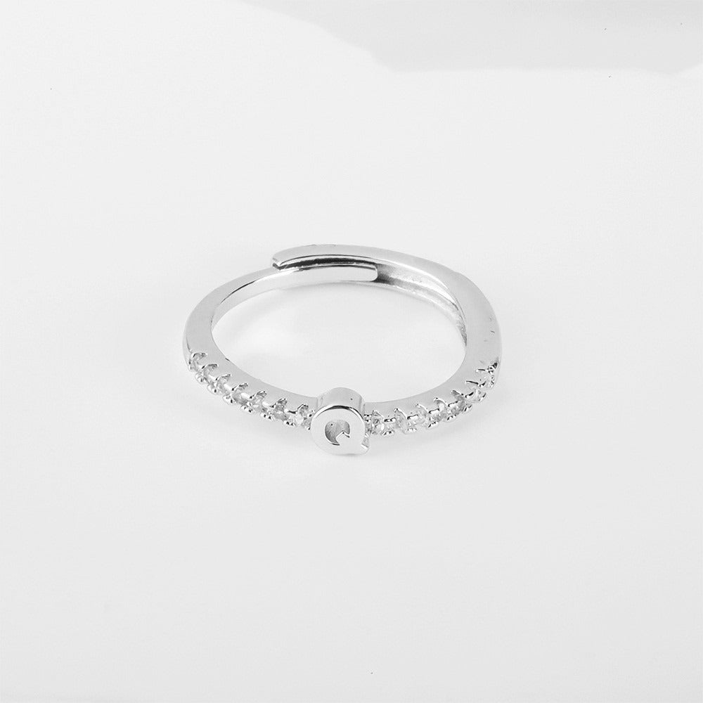 26 Letters Optional Diamond-Encrusted Ring - Gold/Silver Two-Color Women's Light Luxury Minimalist Personalized Accessory