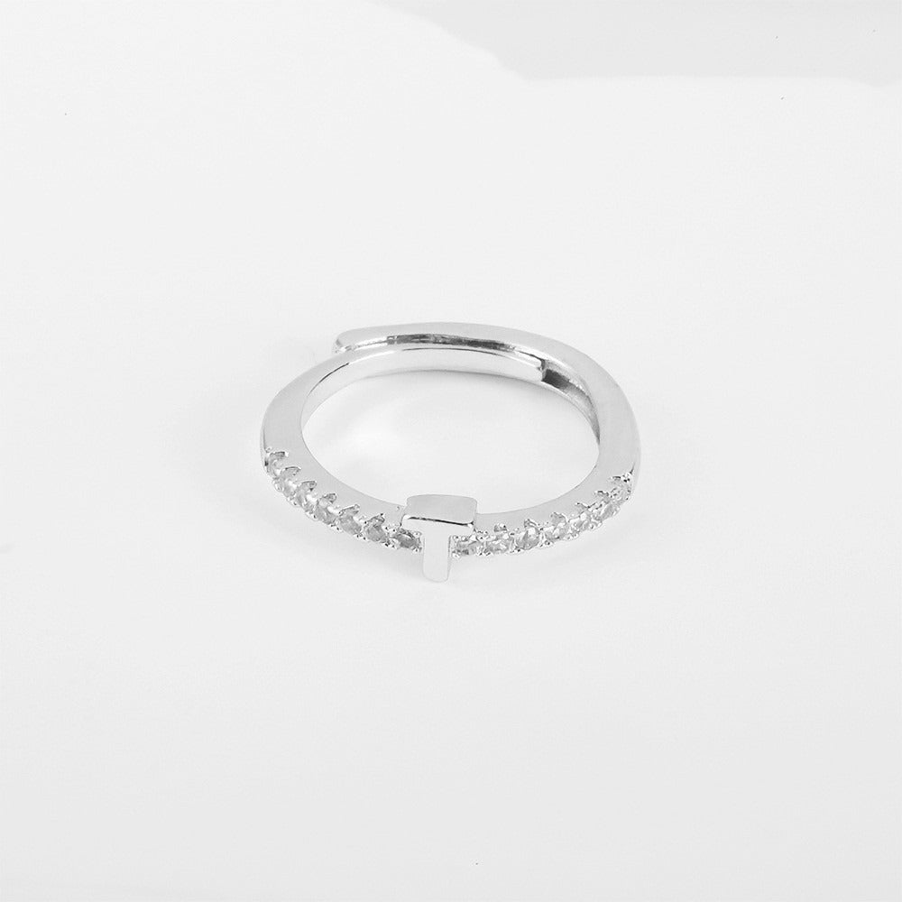 26 Letters Optional Diamond-Encrusted Ring - Gold/Silver Two-Color Women's Light Luxury Minimalist Personalized Accessory