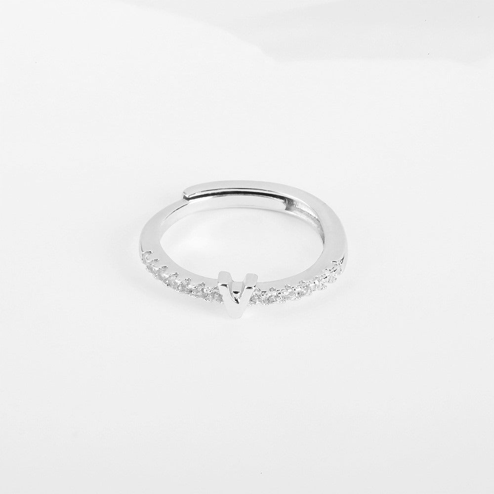 26 Letters Optional Diamond-Encrusted Ring - Gold/Silver Two-Color Women's Light Luxury Minimalist Personalized Accessory