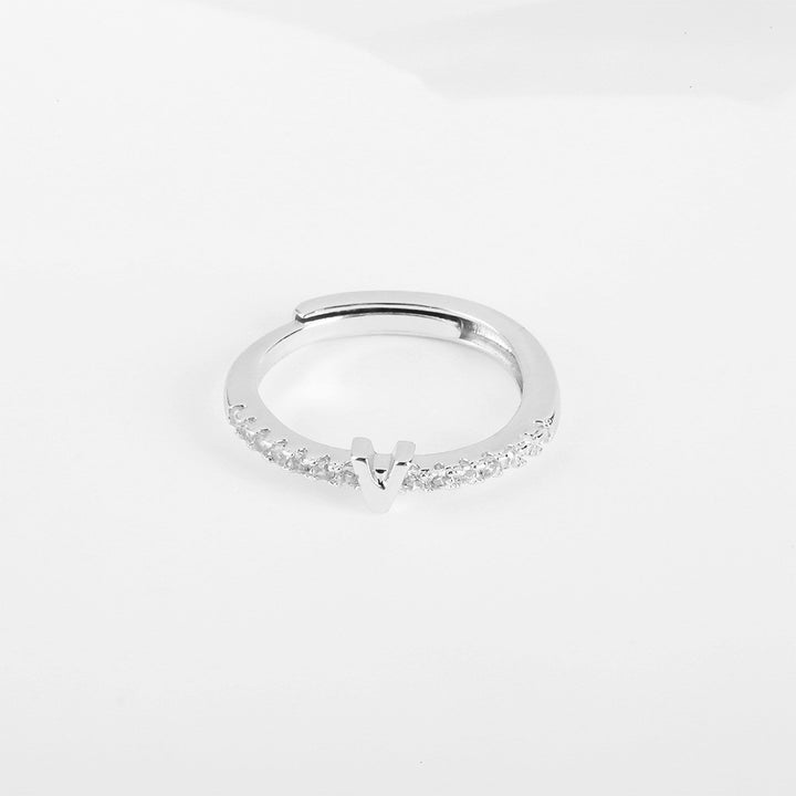 26 Letters Optional Diamond-Encrusted Ring - Gold/Silver Two-Color Women's Light Luxury Minimalist Personalized Accessory