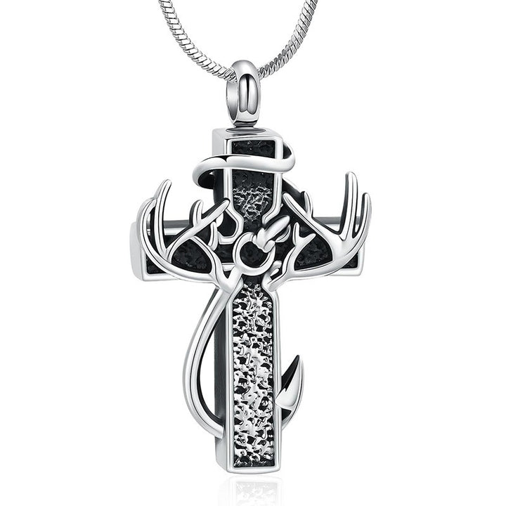 Multi-Color Cross Antler Fish Hook Necklace - Men's Religious Outdoor Style Personalized Pendant, Christian Faith Fashion Accessory