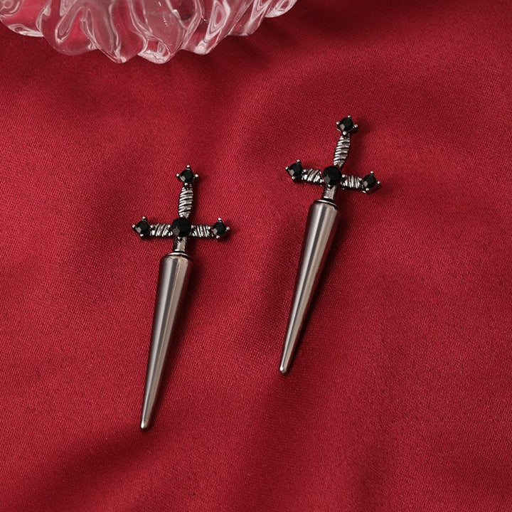 Gothic Punk Cross Spike Earrings - Multi-Color Gem-Embedded Personalized Earrings