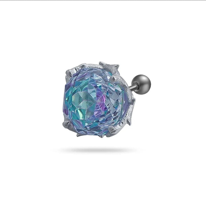 Multi-Color Gemstone Thorn Rose Ear Studs - Unisex Dark-Style Personalized Piercing Accessory