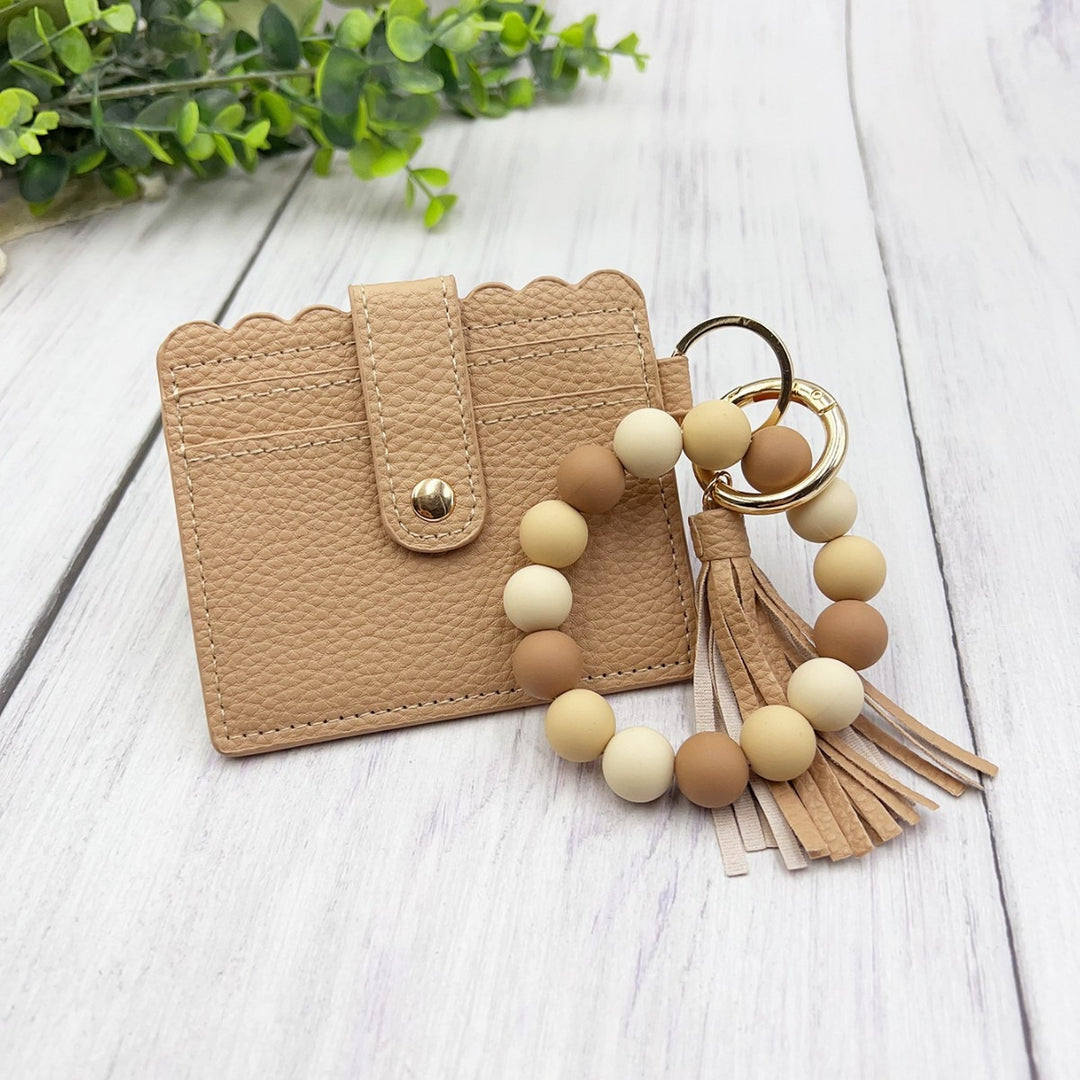 Multi-Color Leather Card Holder + Silicone Bead Tassel Charm - Light Luxury Minimalist Portable Coin Purse