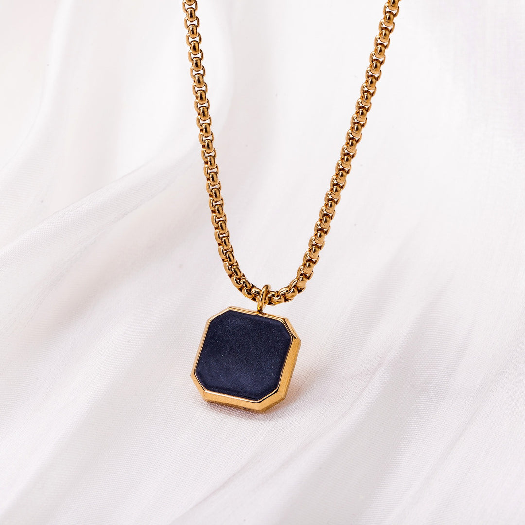 Dual-Color Geometric Gemstone Pendant Necklace - Titanium Steel Light Luxury Niche Choker European