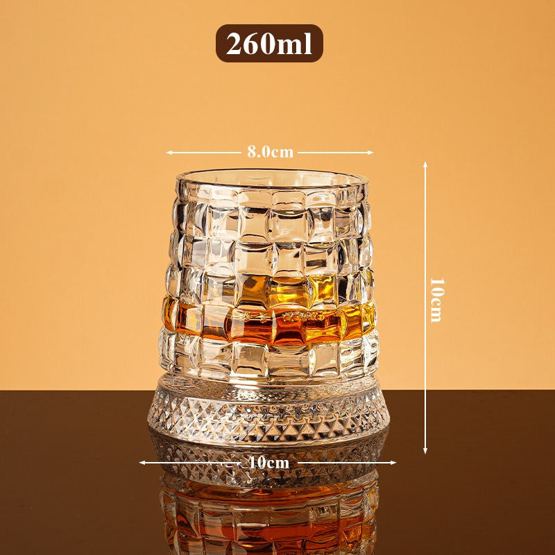 360° Rotating Crystal Whiskey Glass | Cold-Cut Crystal · Stainless Steel Spinning Base