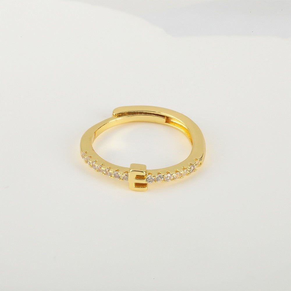 26 Letters Optional Diamond-Encrusted Ring - Gold/Silver Two-Color Women's Light Luxury Minimalist Personalized Accessory