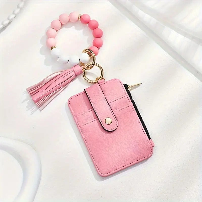 Multi-Style Leather Card Holder + Silicone Bead Tassel Charm - Light Luxury Portable Coin Purse