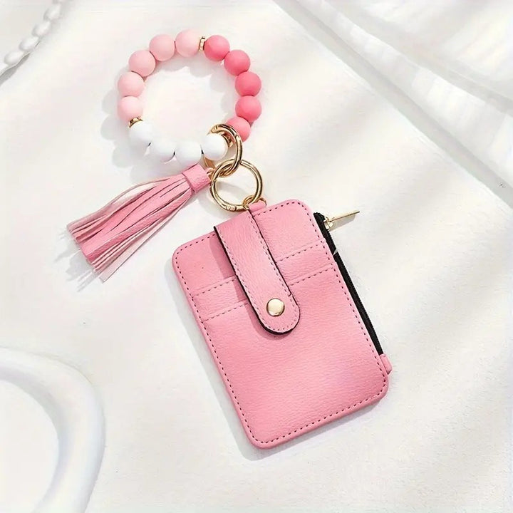 Multi-Style Leather Card Holder + Silicone Bead Tassel Charm - Light Luxury Portable Coin Purse