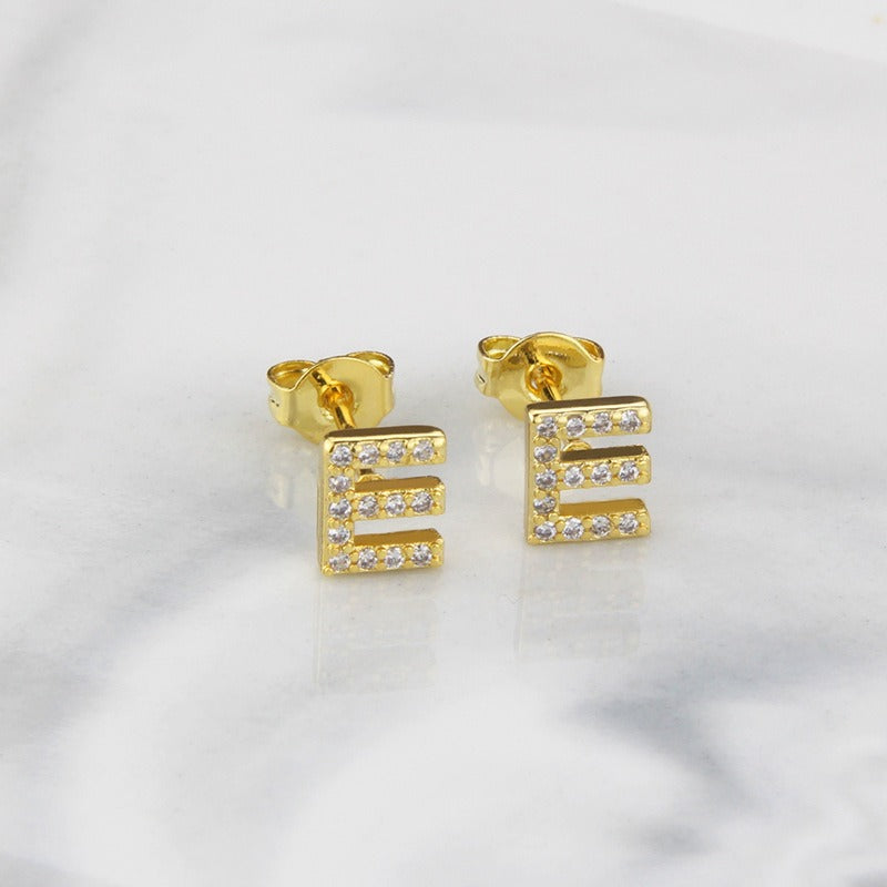 18K Gold 26-Letter Full-Diamond Earrings