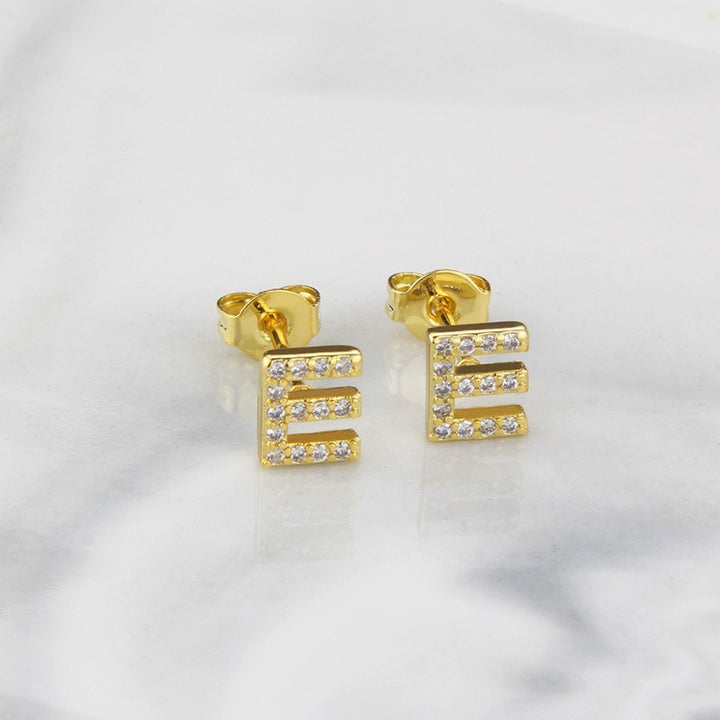 18K Gold 26-Letter Full-Diamond Earrings