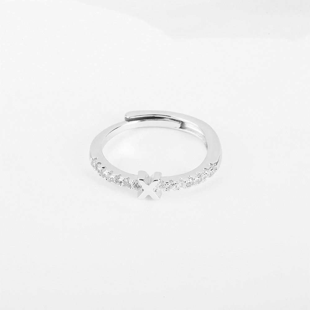 26 Letters Optional Diamond-Encrusted Ring - Gold/Silver Two-Color Women's Light Luxury Minimalist Personalized Accessory