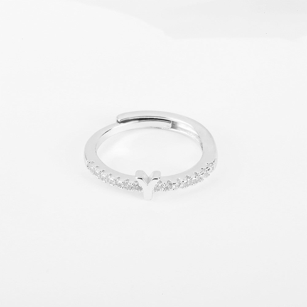 26 Letters Optional Diamond-Encrusted Ring - Gold/Silver Two-Color Women's Light Luxury Minimalist Personalized Accessory