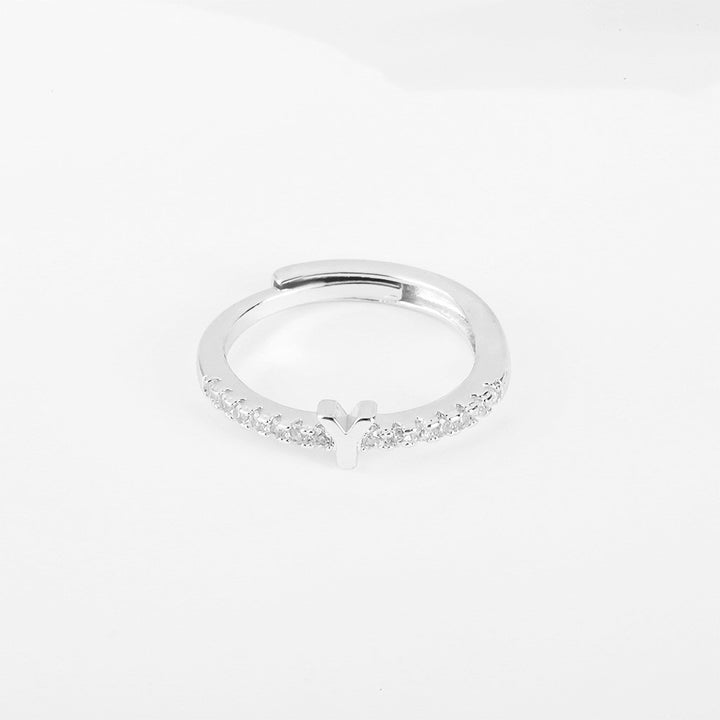 26 Letters Optional Diamond-Encrusted Ring - Gold/Silver Two-Color Women's Light Luxury Minimalist Personalized Accessory