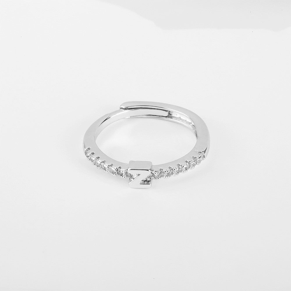 26 Letters Optional Diamond-Encrusted Ring - Gold/Silver Two-Color Women's Light Luxury Minimalist Personalized Accessory