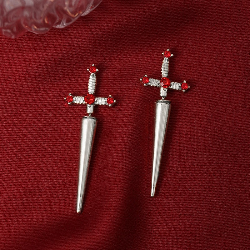 Gothic Punk Cross Spike Earrings - Multi-Color Gem-Embedded Personalized Earrings