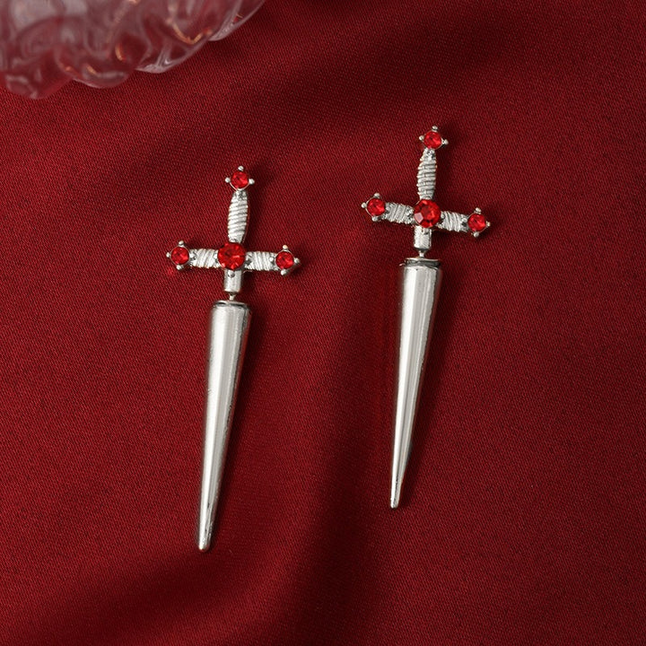 Gothic Punk Cross Spike Earrings - Multi-Color Gem-Embedded Personalized Earrings