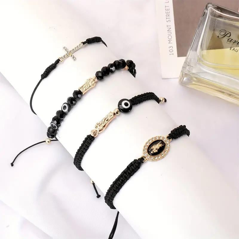 Unisex Religious Braided Rope Bracelets - Virgin Mary/Cross + Evil Eye Decor Lucky Handchains