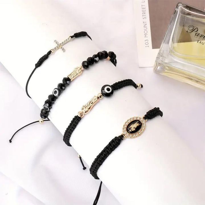 Unisex Religious Braided Rope Bracelets - Virgin Mary/Cross + Evil Eye Decor Lucky Handchains