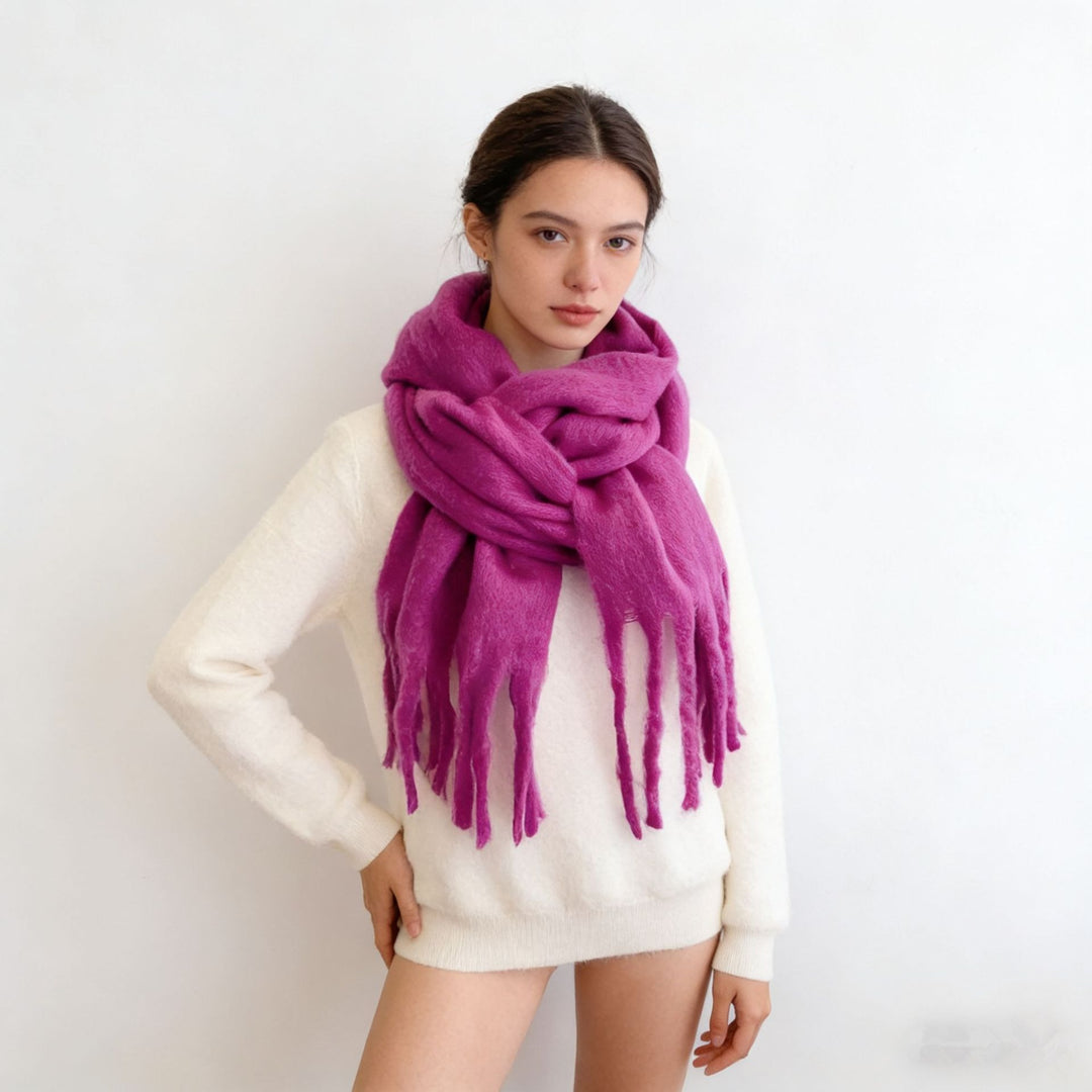 Multi-Color Fuzzy Fringe Winter Scarf - Light Luxury Warm Soft Wrap