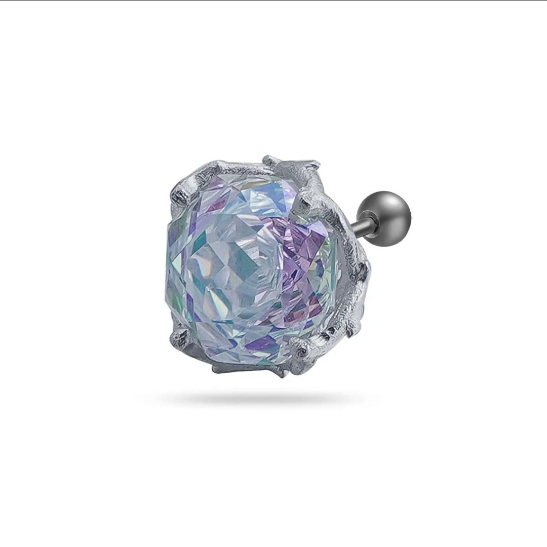 Multi-Color Gemstone Thorn Rose Ear Studs - Unisex Dark-Style Personalized Piercing Accessory