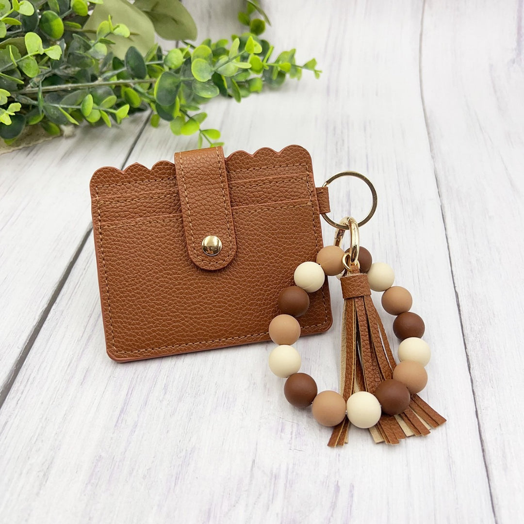 Multi-Color Leather Card Holder + Silicone Bead Tassel Charm - Light Luxury Minimalist Portable Coin Purse