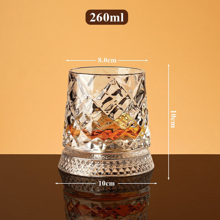360° Rotating Crystal Whiskey Glass | Cold-Cut Crystal · Stainless Steel Spinning Base