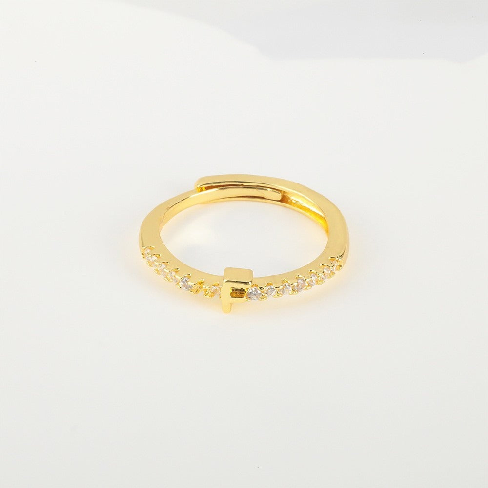 26 Letters Optional Diamond-Encrusted Ring - Gold/Silver Two-Color Women's Light Luxury Minimalist Personalized Accessory