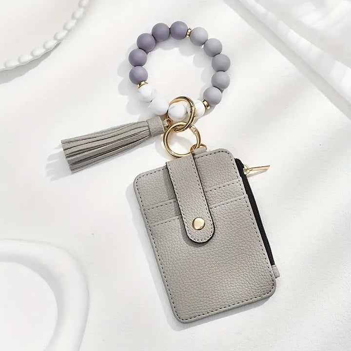 Multi-Style Leather Card Holder + Silicone Bead Tassel Charm - Light Luxury Portable Coin Purse