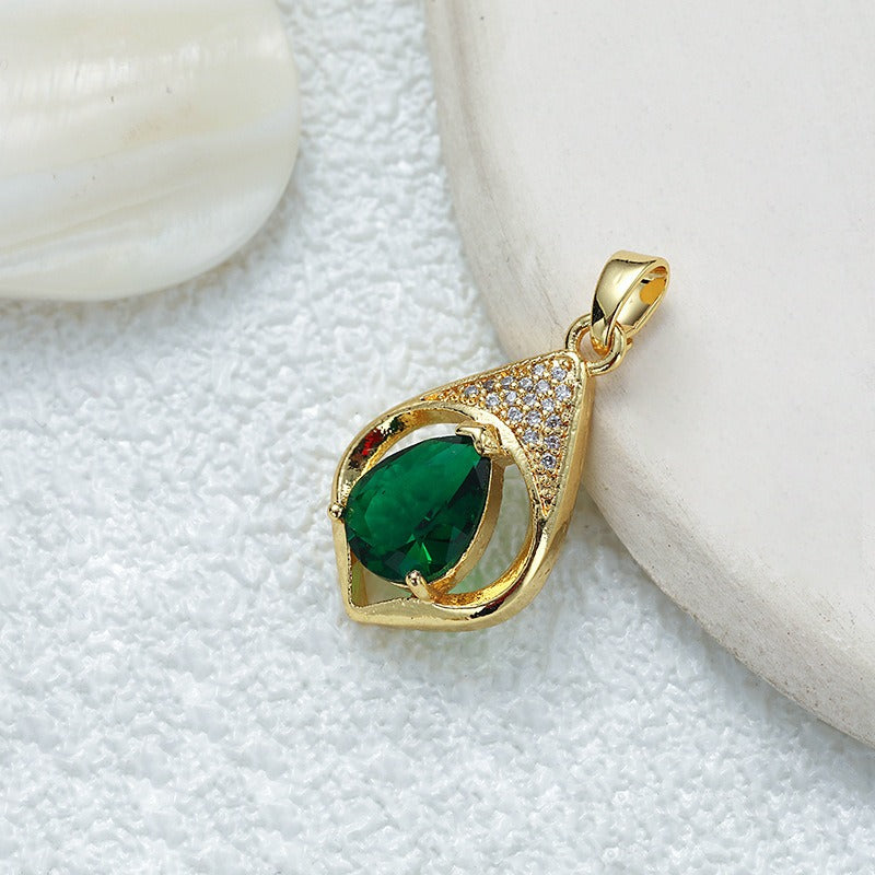 18K Gold Multi-Color Diamond-Paved Color Crystal Pendant Necklace