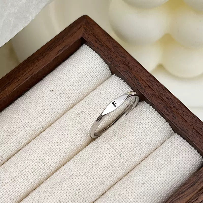 S925 Silver 18K Gold 26-Letter Minimalist Plain Band Ring