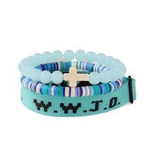 Multi-Color Christian Faith "WWJD" Bracelet Set - Cross Beaded & Webbing Bracelet, Unisex Religious-Style Fashion Accessory