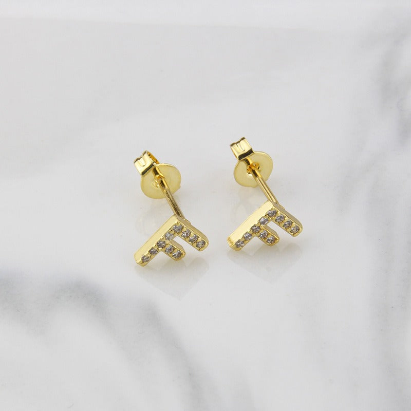 18K Gold 26-Letter Full-Diamond Earrings