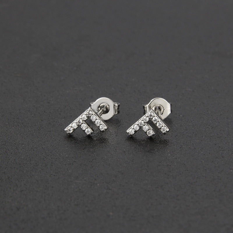 18K Gold 26-Letter Full-Diamond Earrings