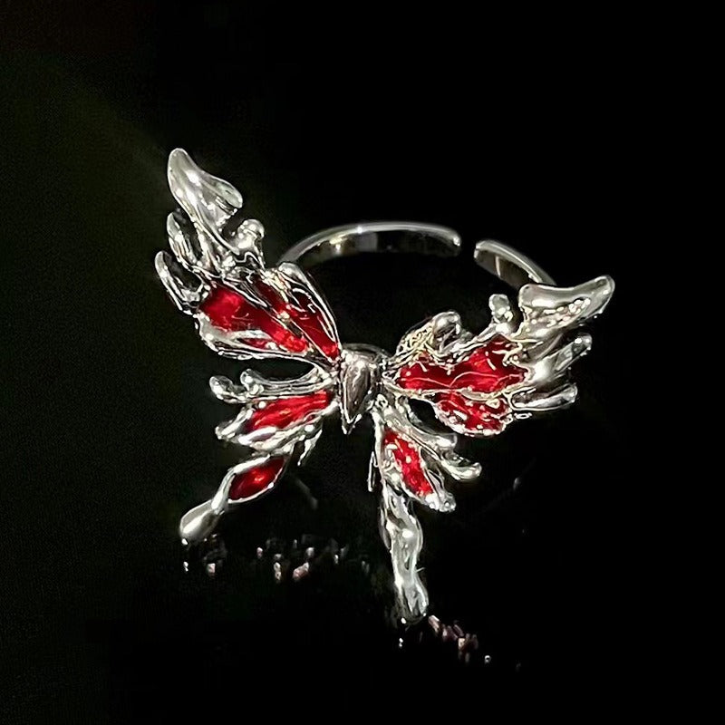Gothic Dark Red & Black Open Ring - Multi-Style (Thorn/Butterfly/Star) Statement Band
