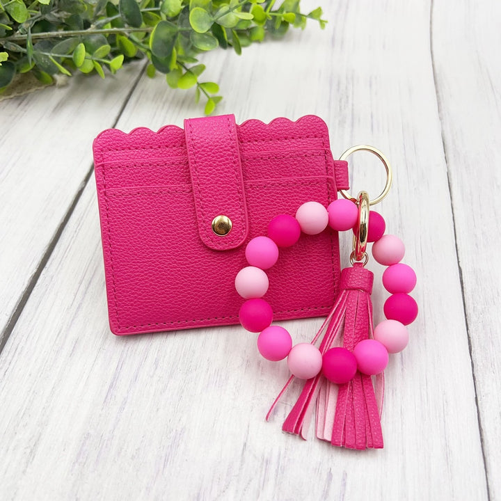 Multi-Color Leather Card Holder + Silicone Bead Tassel Charm - Light Luxury Minimalist Portable Coin Purse