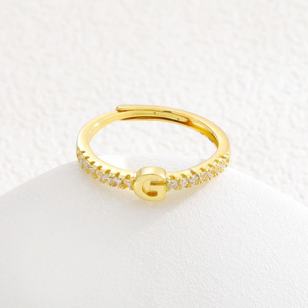 26 Letters Optional Diamond-Encrusted Ring - Gold/Silver Two-Color Women's Light Luxury Minimalist Personalized Accessory