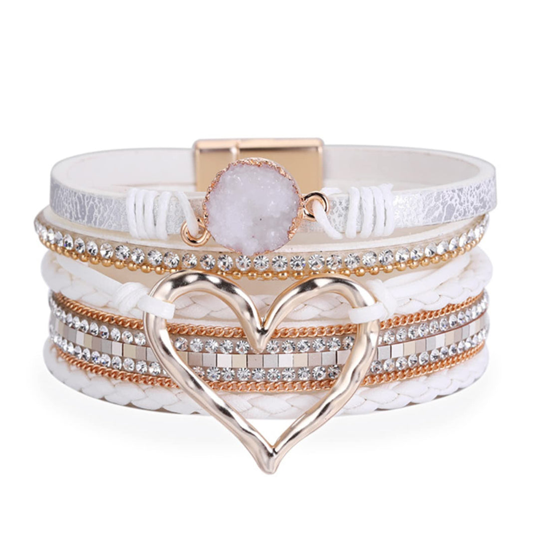 Multi-Color Multi-Layer Heart Braided Bracelet - Leather Diamond-Paved Niche Light Luxury Bracelet