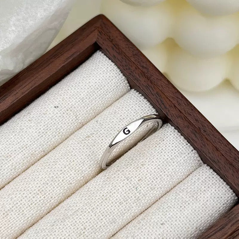 S925 Silver 18K Gold 26-Letter Minimalist Plain Band Ring