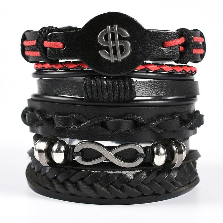 Multi-Style Leather Stackable Bracelet Set - Titanium Steel Accents Niche Dark-Style Bracelets