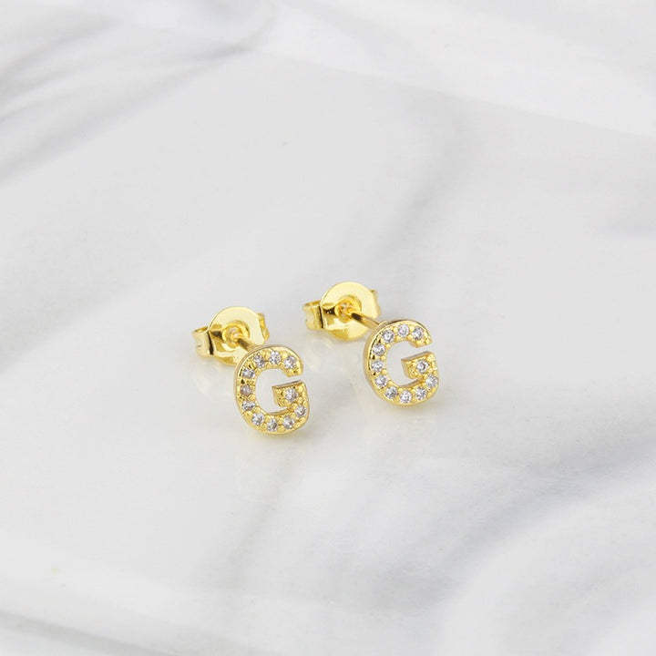 18K Gold 26-Letter Full-Diamond Earrings