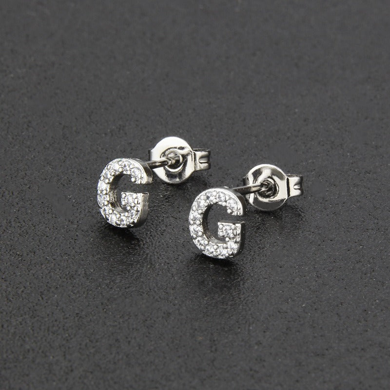 18K Gold 26-Letter Full-Diamond Earrings