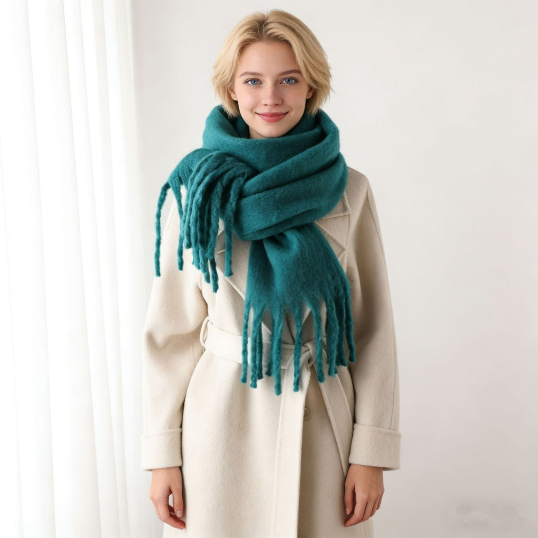 Multi-Color Fuzzy Fringe Winter Scarf - Light Luxury Warm Soft Wrap