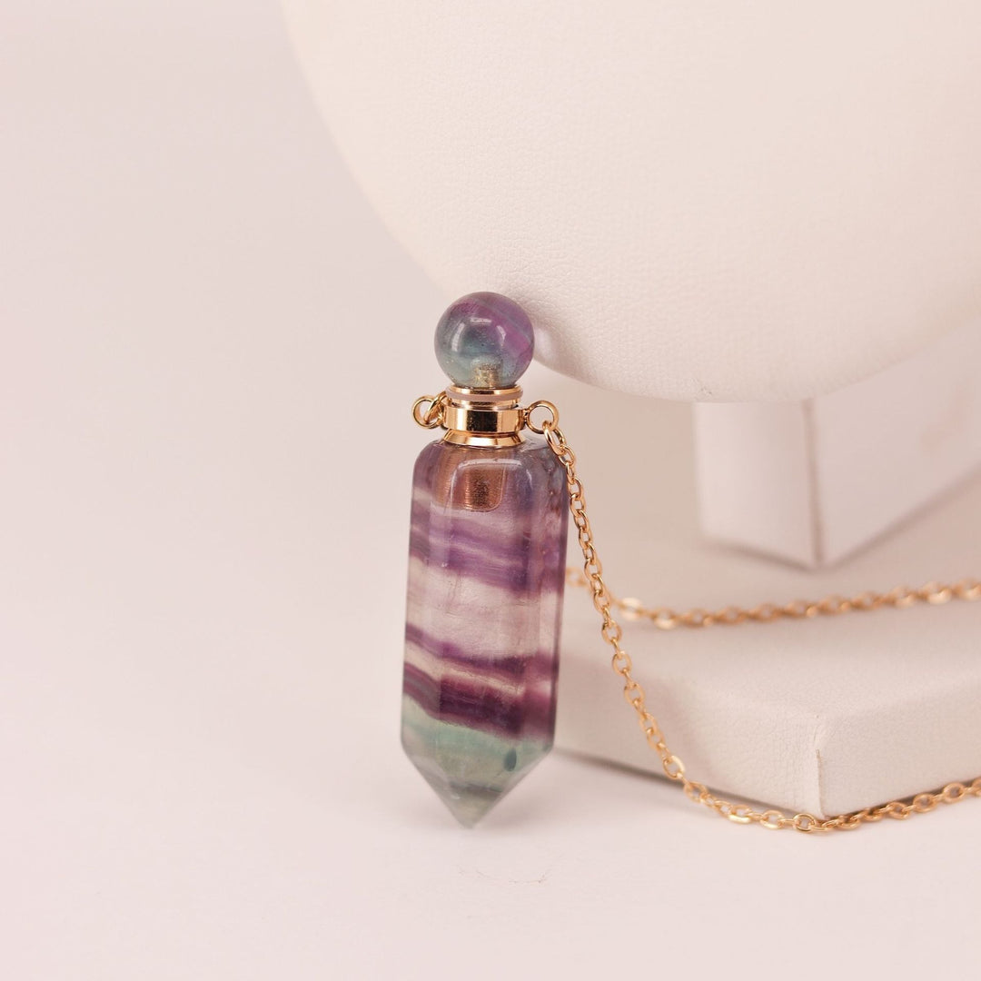 Multi-Color Natural Crystal Perfume Bottle Pendant - Openable Essential Oil Bottle Necklace, Spiritual Energy Fashion Accessory