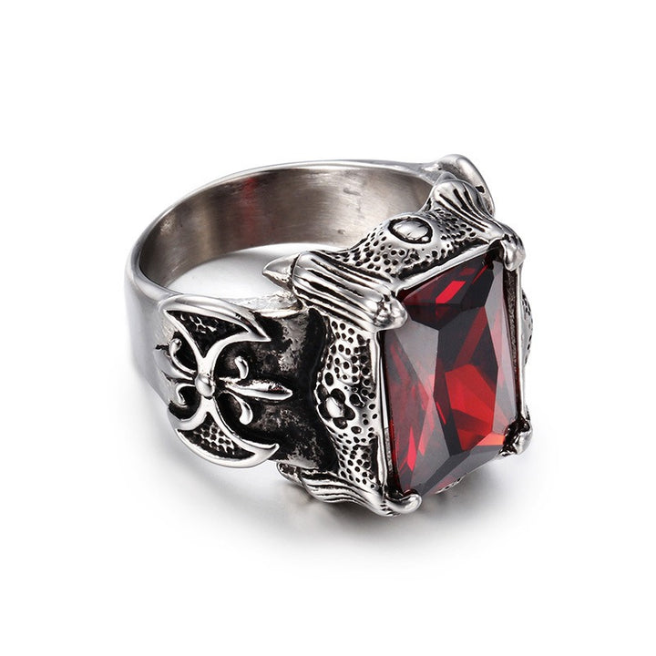 Retro Dark Multi-Color Large Gemstone Ring - Antique Gold/Silver Plated Unisex Niche Statement Band