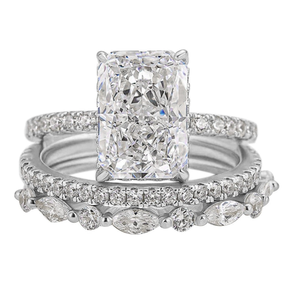 Light Luxury Rectangular Center Stone Ring - Gold/Silver Two-Color Women's Engagement Diamond Ring
