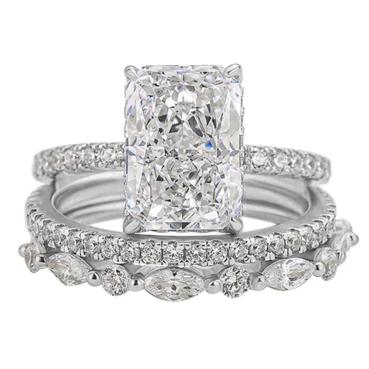Light Luxury Rectangular Center Stone Ring - Gold/Silver Two-Color Women's Engagement Diamond Ring