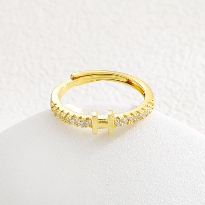 26 Letters Optional Diamond-Encrusted Ring - Gold/Silver Two-Color Women's Light Luxury Minimalist Personalized Accessory