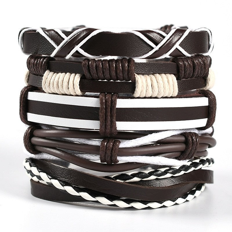Multi-Style Leather Stackable Bracelet Set - Titanium Steel Accents Niche Dark-Style Bracelets